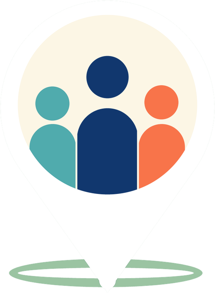 The GatherPoint pin: three people at a gather point